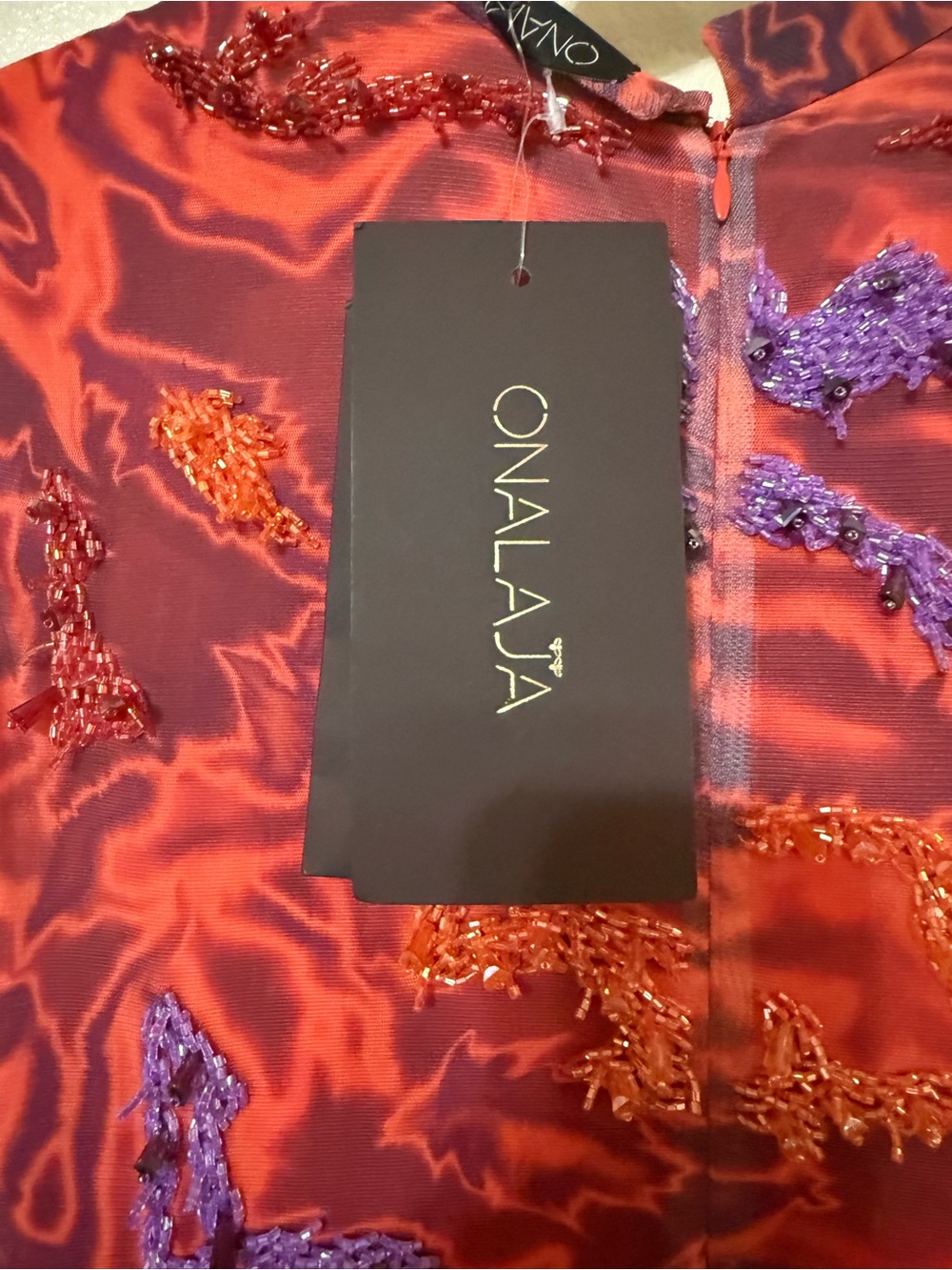 Onalaja Zusi Maxim Beaded Maxi Dress in Red & Purple Combo $795 MSRP Medium - Picture 9 of 12